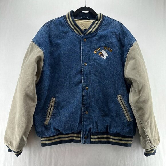 MV Sport Other - Vintage MV Sport MID TECH Eagle Denim Varsity Jacket Men Sz L Quilted Lined Blue